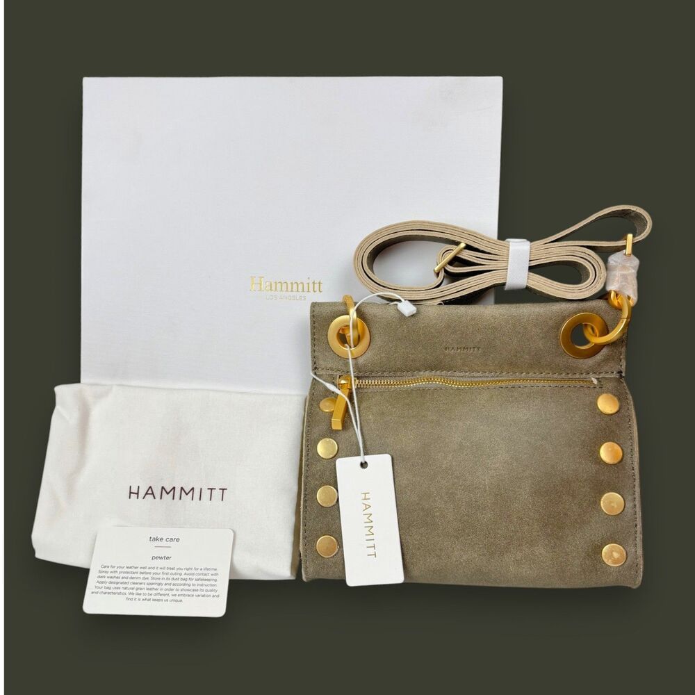 Hammitt Tony Small Crossbody Pewter Leather Brushed Gold New With Box
